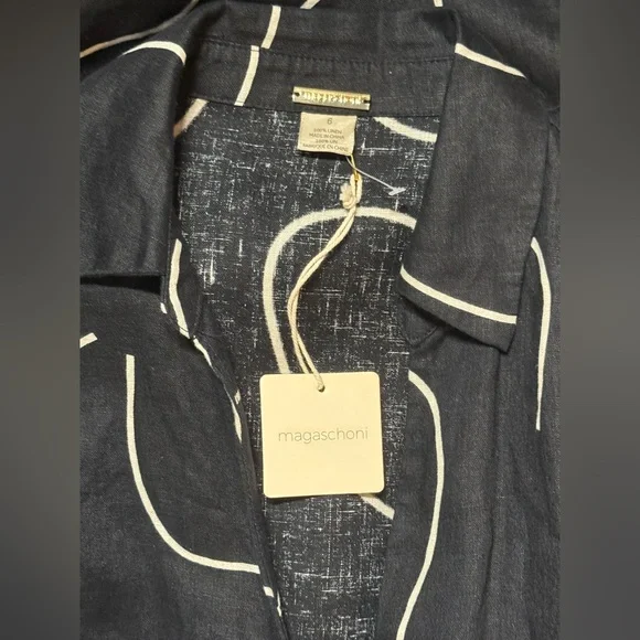 Magaschoni Black Linen Wrap Midi Dress Abstract Print Size 6 -  www.toquedesaborminas.com.br